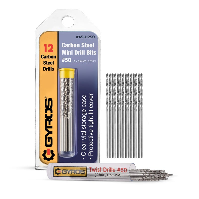 GYROS 12 PCS #50 Micro Drill Bit Set â€“ Small Drill Bits for Jewelry, Plastic, Resin, & Soft Metal â€“ Carbon Steel Wire Gauge Mini Twist Drill Bit Set for Pin Vise Hand Drill & Rotary Tool - Image 1